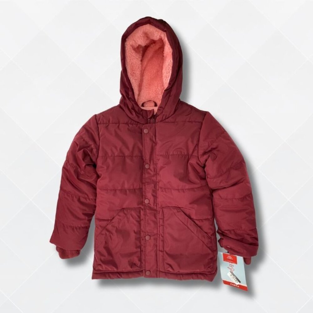 NWT Cat & Jack Girls' Solid Puffer Jacket – Maroon, Size L 10-12 – KDS-100026